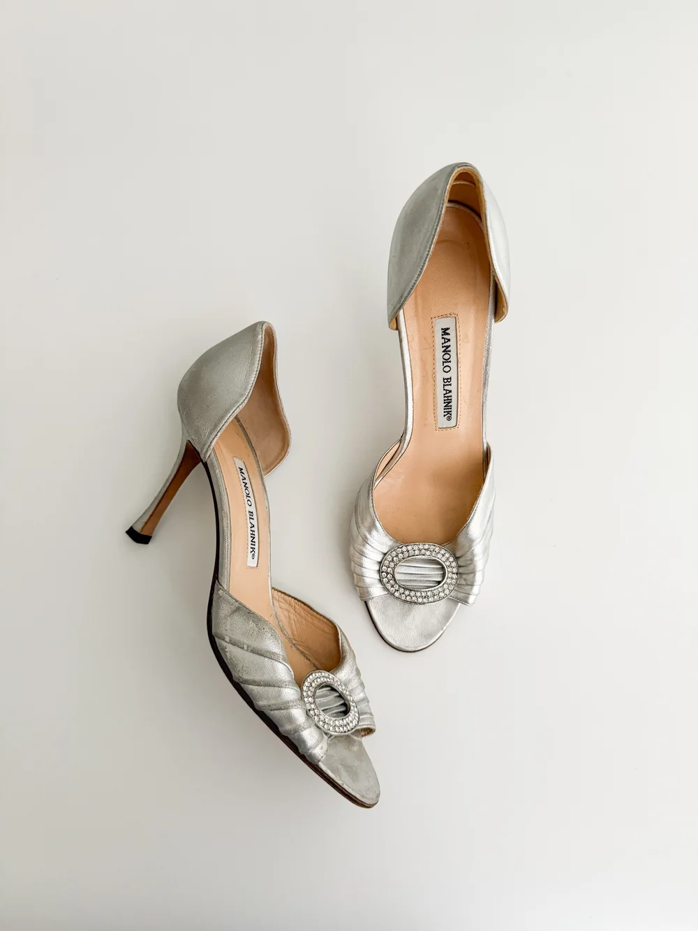 Manolo Blahnik Iconic Silver D'Orsay Rhinestone Heels - As Seen On